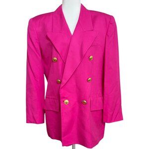 Christian Dior Embroidered Pink Vintage Blazer with Gold Logo Buttons Size 14